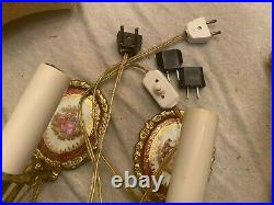 4 French Antique Limoges Porcelain Brass Candle Sconces Wall Candle holders