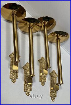(4) Lg Heavy Brass Church Processional Candle Sticks / Holders w Brackets