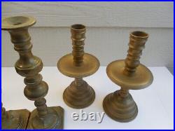 4 X Antique Brass Candle Holders 2x Pair 11 And 9 3/8