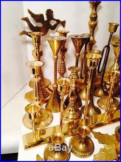 43 Piece Brass Candle Holder Lot 11 Sets 18 Singles 1.25 15.5 Wedding Home