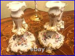 5 Vintage French Candlelabre Porcelain Brass Candle holders