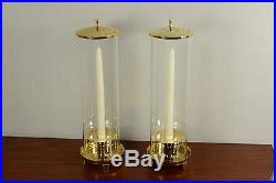 50's Tommi Parzinger Hollywood Regency Pair Brass Hurricane Candle Holders 17