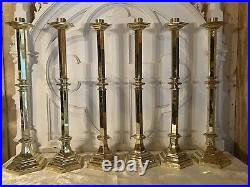 (6) Large Antique Vintage Heavy Brass Church Candle Sticks Holders 26H