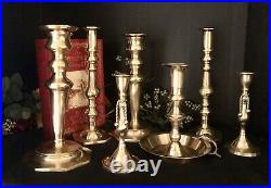 7 Brass Polished Candle holders Vintage Party / Wedding / Holiday candlesticks