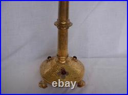 A PAIR OF ANTIQUE FRENCH GILT BRONZE, BRASS CHURCH CANDLE HOLDERS, 19th CENTURY