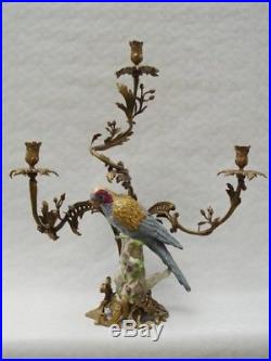 A Pair Of Three-branch Brass Mounted Porcelain Parrot Candle Holder # 550bb33