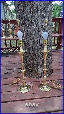 A Pair Of Vintage Brass Candlestick Lamps 30 Inches Tall
