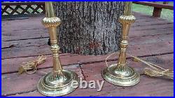 A Pair Of Vintage Brass Candlestick Lamps 30 Inches Tall