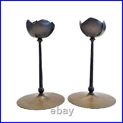 A Pair of Mid-Century Modernist Anodized Brass Lotus Candlesticks, USA, 1950s
