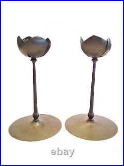 A Pair of Mid-Century Modernist Anodized Brass Lotus Candlesticks, USA, 1950s