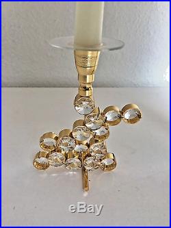 A Pair of Palwa Gilt Brass Crystal Candleholder Mid Century Modern