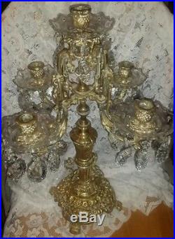 ABSOLUTELY GORGEOUS Vintage Ornate Brass Candelabra Crystal Prisms CHRISTMAS