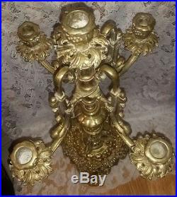 ABSOLUTELY GORGEOUS Vintage Ornate Brass Candelabra Crystal Prisms CHRISTMAS