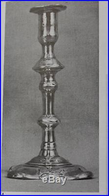 An Early 18th C English Qa Brass Candlestick Baluster Form Octagonal Petal Base