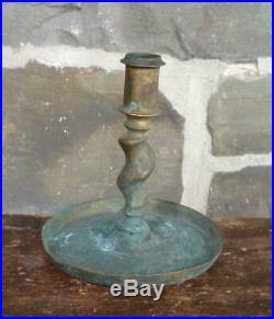 ANTIQUE 17th CENTURY BRASS CANDLESTICK LIGHTING CANDLE HOLDER EARLY C. 1690
