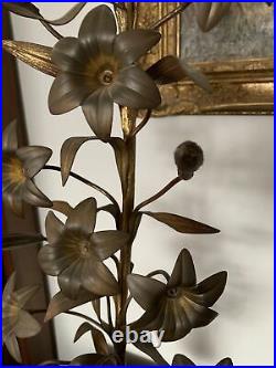 ANTIQUE 18th Century FRENCH BRASS/BRONZE CANDELABRA FLOWER MOTIF (Stunning!)