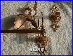 Antique Brass Wall Mount Swing Arm Oil Lamp Candle Holder Bracket Griffin Shield