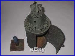 ANTIQUE PIERCED TIN LANTERN withRARE WIRE LATCH & REMOVABLE BRASS CANDLE HOLDER