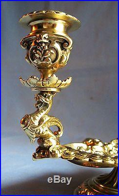 ANTIQUE SOLID BRONZE/BRASS RING FINGER CANDLE HOLDER withPUTTI FACES & GRIFFIN