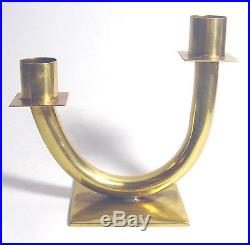 ART DECO Hand Wrought BRASS Double U SHAPED Modernist CANDLE HOLDER