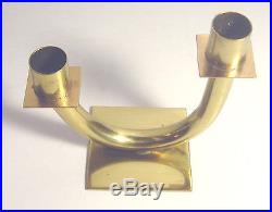 ART DECO Hand Wrought BRASS Double U SHAPED Modernist CANDLE HOLDER