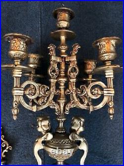 Angel Cherub Candle Holders Candelabra Brass 5 Arms Pair