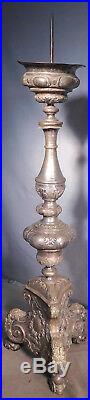 Antique 1700s Spanish Colonial Gilt Silver Brass Wood Pricket Candlestick TALL