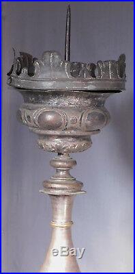 Antique 1700s Spanish Colonial Gilt Silver Brass Wood Pricket Candlestick TALL