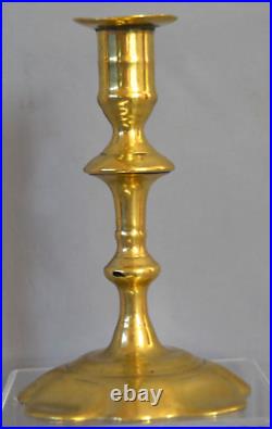 Antique 1730s Georgian Petal Base Brass Seamed Candlestick
