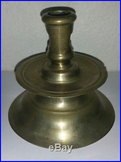 Antique 17th Century Brass Chamber Stick Candle Holder