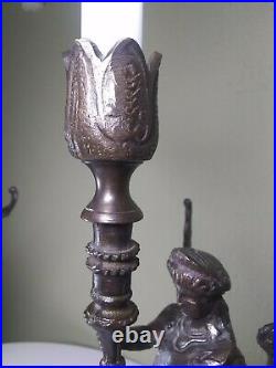 Antique 17th Century Mythological Winged Mermaid Brass Candle Holders Unique