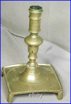 Antique 17th Century Spanish Dutch 1600s Footed Brass Candlestick Early Form OLD