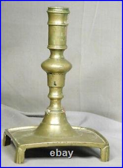 Antique 17th Century Spanish Dutch 1600s Footed Brass Candlestick Early Form OLD