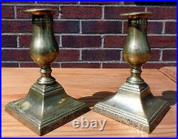 Antique 17th century design turned brass table candlesticks candle holders