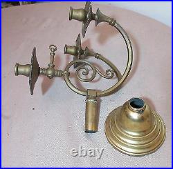 Antique 1800's brass wall mount gas converted candle holder wall sconce fixture