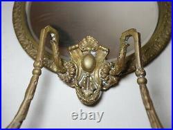 Antique 1800's ornate gilt bronze wall mirror candle holder sconce fixture brass