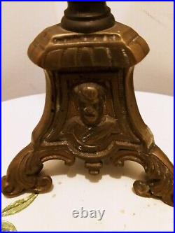 Antique 1800s Brass Religious Candle Holder Alter Nun Christ old piece