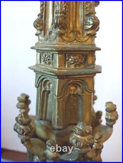 Antique 1800s Gothic Style Ornate Brass Religious Candelabra 21 Altar Statue