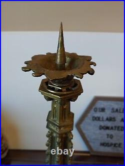 Antique 1800s Gothic Style Ornate Brass Religious Candelabra 21 Altar Statue