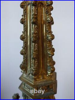 Antique 1800s Gothic Style Ornate Brass Religious Candelabra 21 Altar Statue