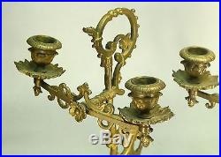 Antique 1800s Pair Double Candelabra Cast Brass Candle Holders Lion Rampant