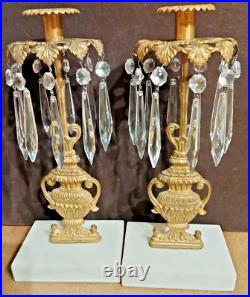 Antique 1840 French Girandole Crystal Prism Ormolu Urns & Brass 13 Candlesticks