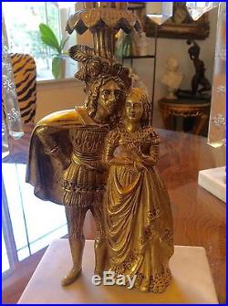 Antique ©1850's 3pc Set Girandole Candelabras with Prisms Gold Gilded Bronze Brass
