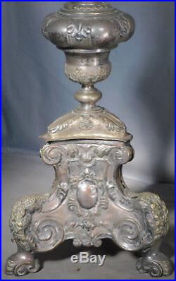 Antique 18th Century Italian Gilt Silver Brass Wood Pricket Candlestick 32 TALL