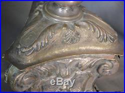 Antique 18th Century Italian Gilt Silver Brass Wood Pricket Candlestick 32 TALL
