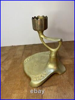 Antique 1900 Art Nouveau Art Deco Brass Bronze Candle Holder by Geschutzt