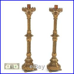 Antique 1900s Pair Alter Candlesticks Heavy Bronze Brass Candleholders 26