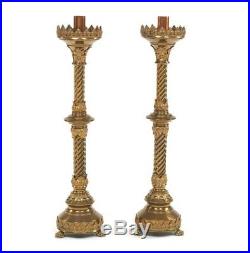 Antique 1900s Pair Alter Candlesticks Heavy Bronze Brass Candleholders 26