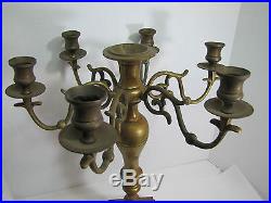 Antique 19c Candelabra Seven w Six Arms Heavy Brass Ornate Candle Holder Patina