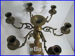 Antique 19c Candelabra Seven w Six Arms Heavy Brass Ornate Candle Holder Patina
